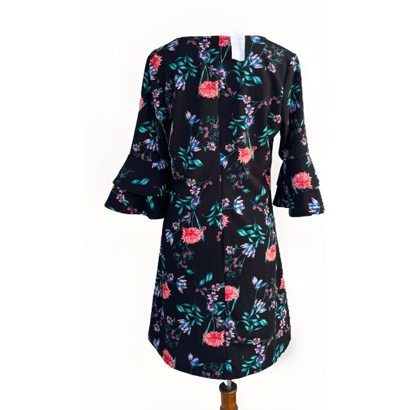 The Vanity Room Women’s Black Floral V-Neck Ruffle Sleeve Dress Size L NWOT - Picture 3 of 13